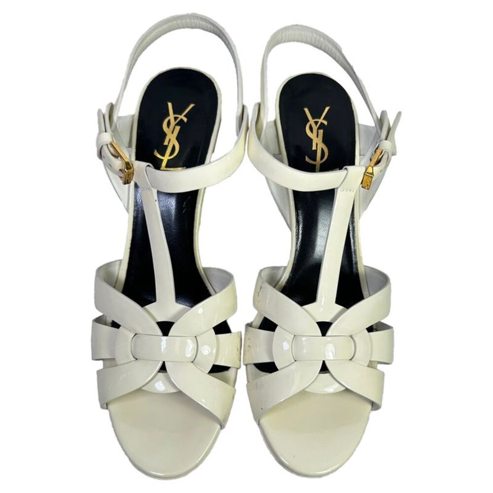 Yves Saint Laurent Tribute Platform Sandals in White Patent Leather - Picture 4 of 12